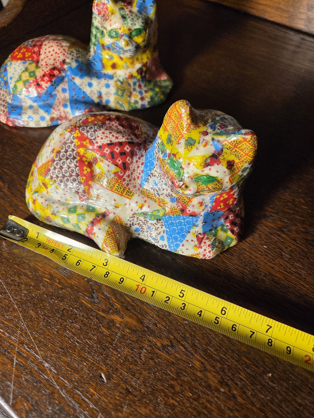 Vintage Multicolor Patchwork Ceramic Cat Figurines - Picture 6 of 6